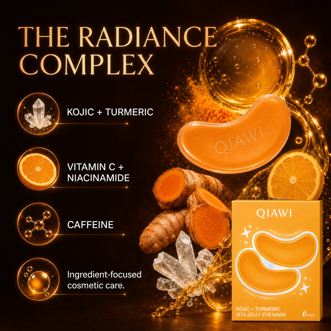 QIAWI eye mask radiance complex with kojic acid turmeric vitamin C niacinamide and caffeine