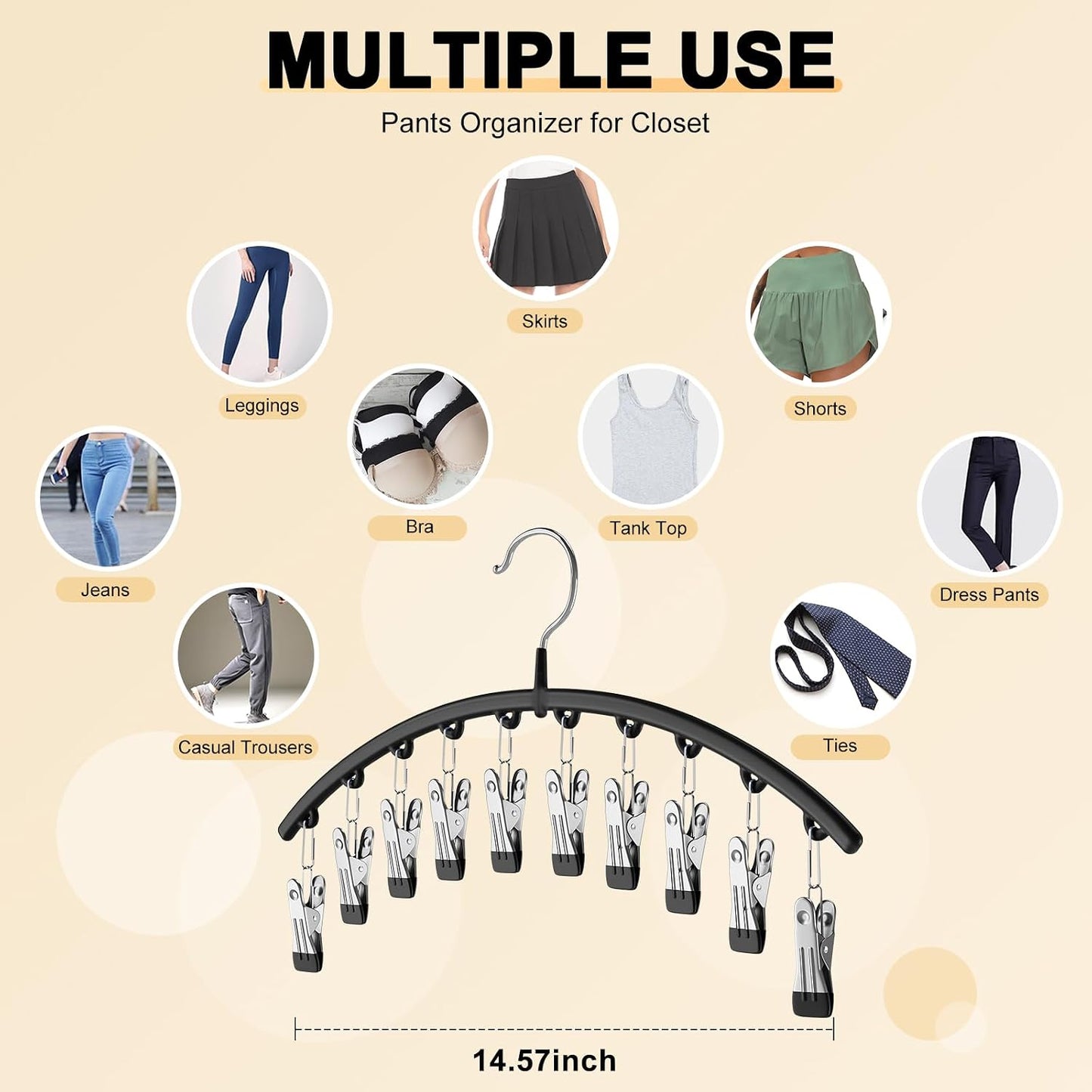 Close view of smooth coated garment clips