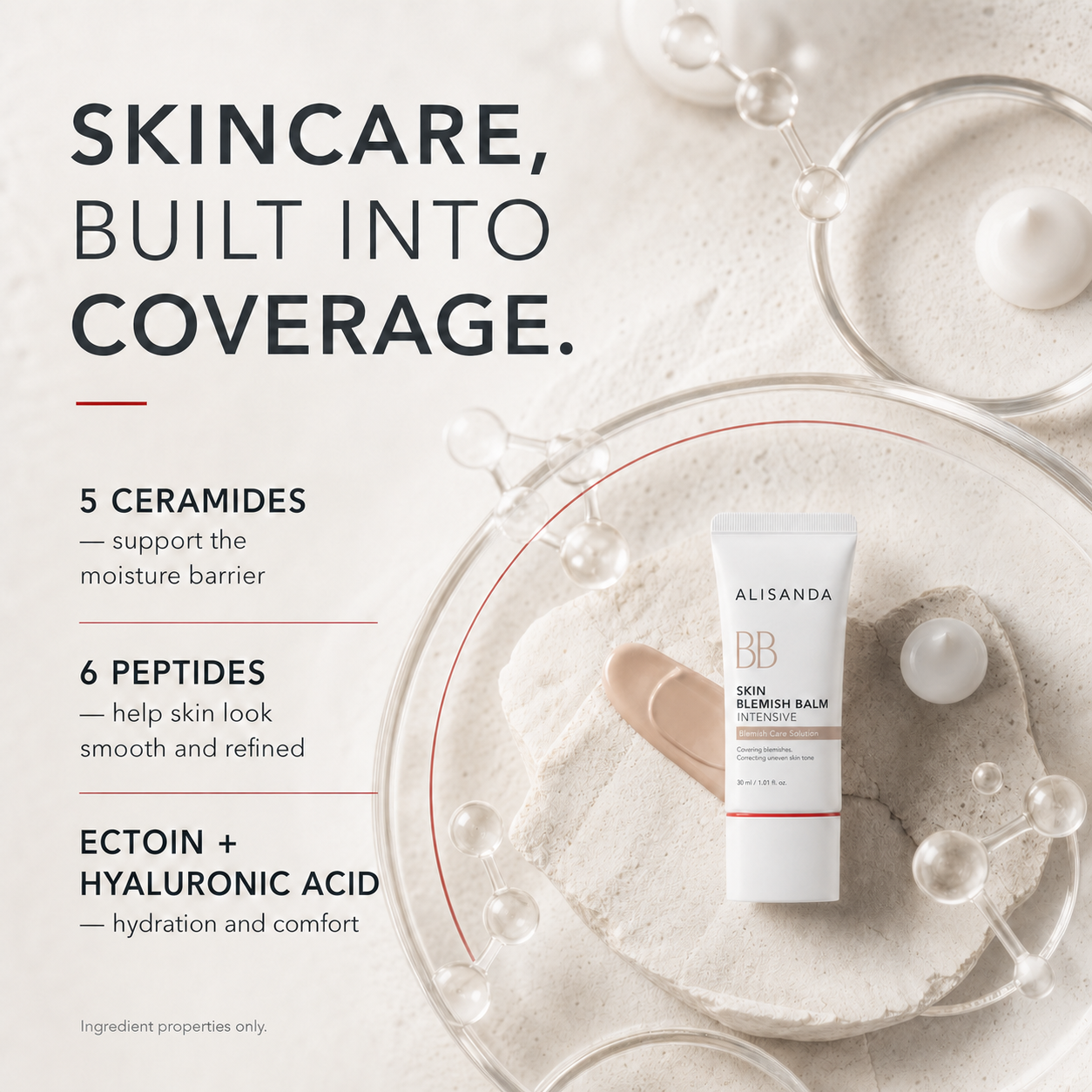 ALISANDA BB cream formula with ceramides peptides ectoin and hyaluronic acid