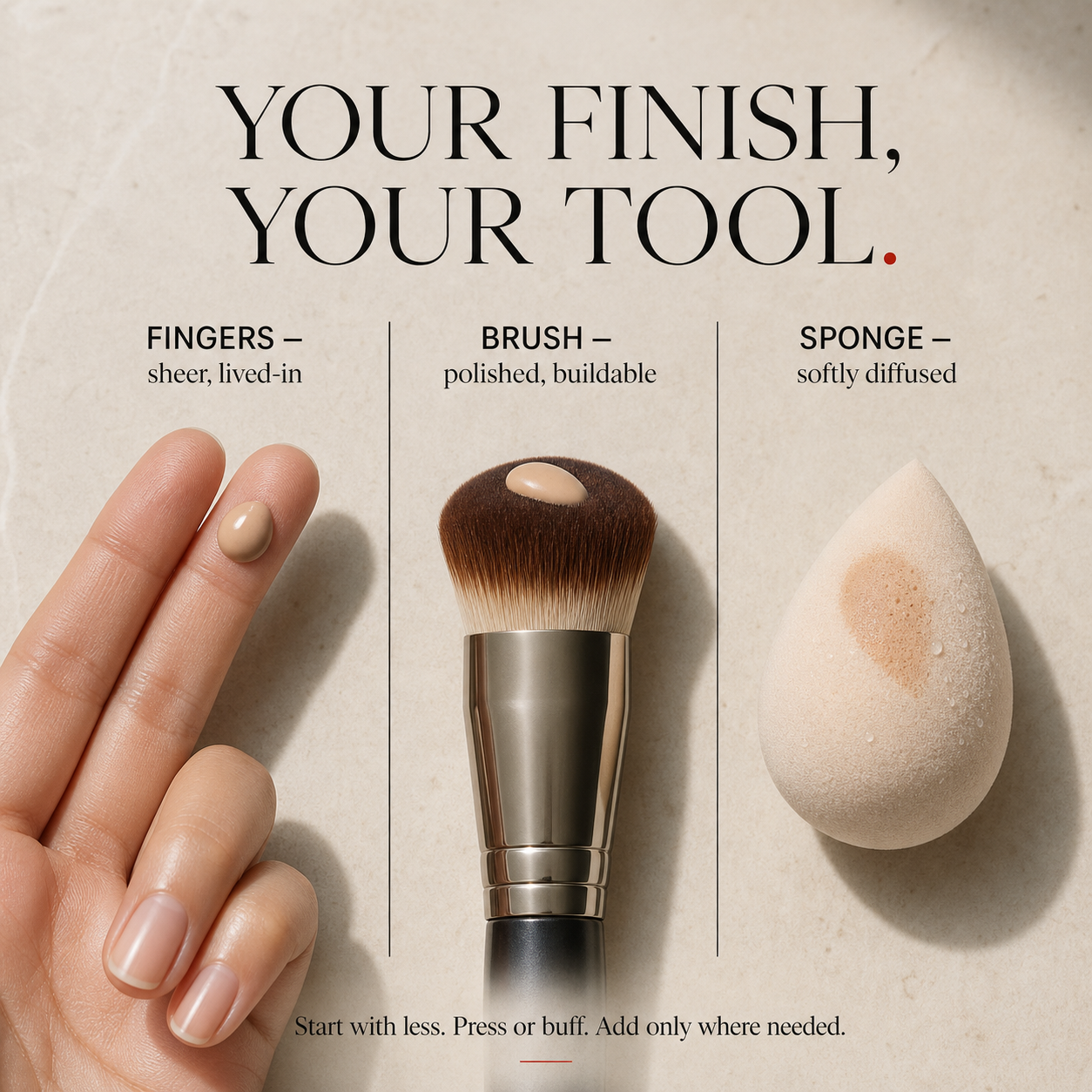 BB cream application using fingers brush or sponge