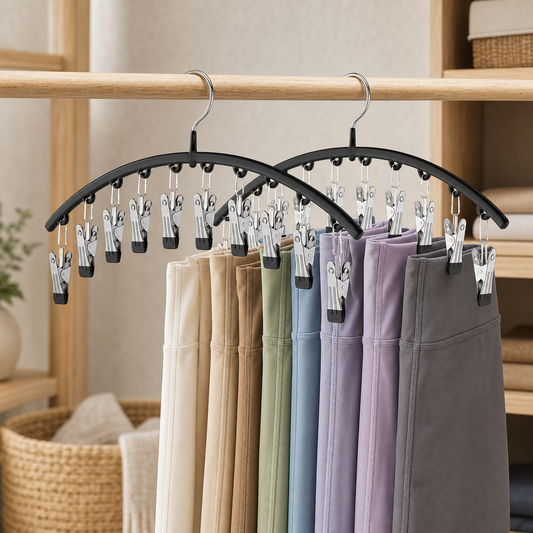 Cumya Home two-pack legging organizer in a warm organized closet