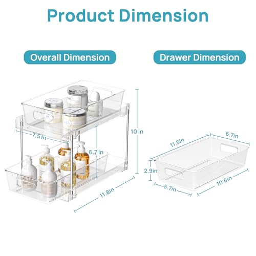 Dimensions of the clear two-tier pull-out under-sink organizer