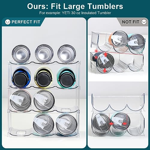 Large reusable tumblers fitting into the clear bottle organizer