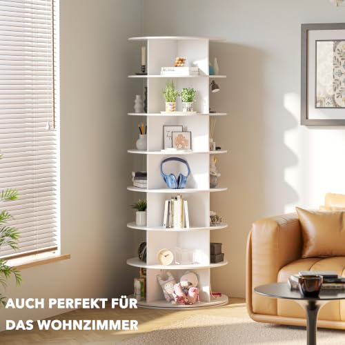 Seven-tier rotating shoe rack in a modern bedroom
