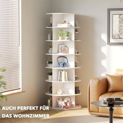 Seven-tier rotating shoe rack in a modern bedroom