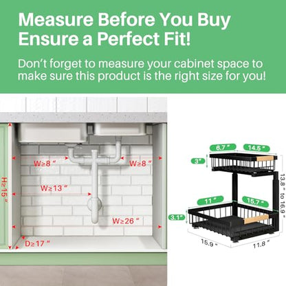 Cabinet measurement guide for the metal under-sink organizer