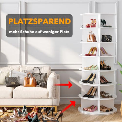Rotating shoe rack giving 360-degree access to footwear